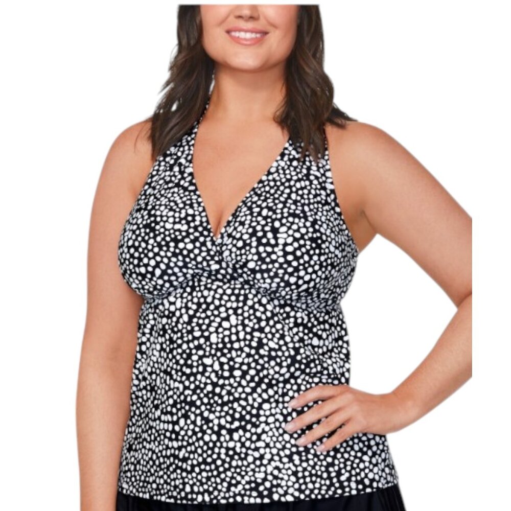 NWT Island Escape Printed H-Back Tankini  Top- Black